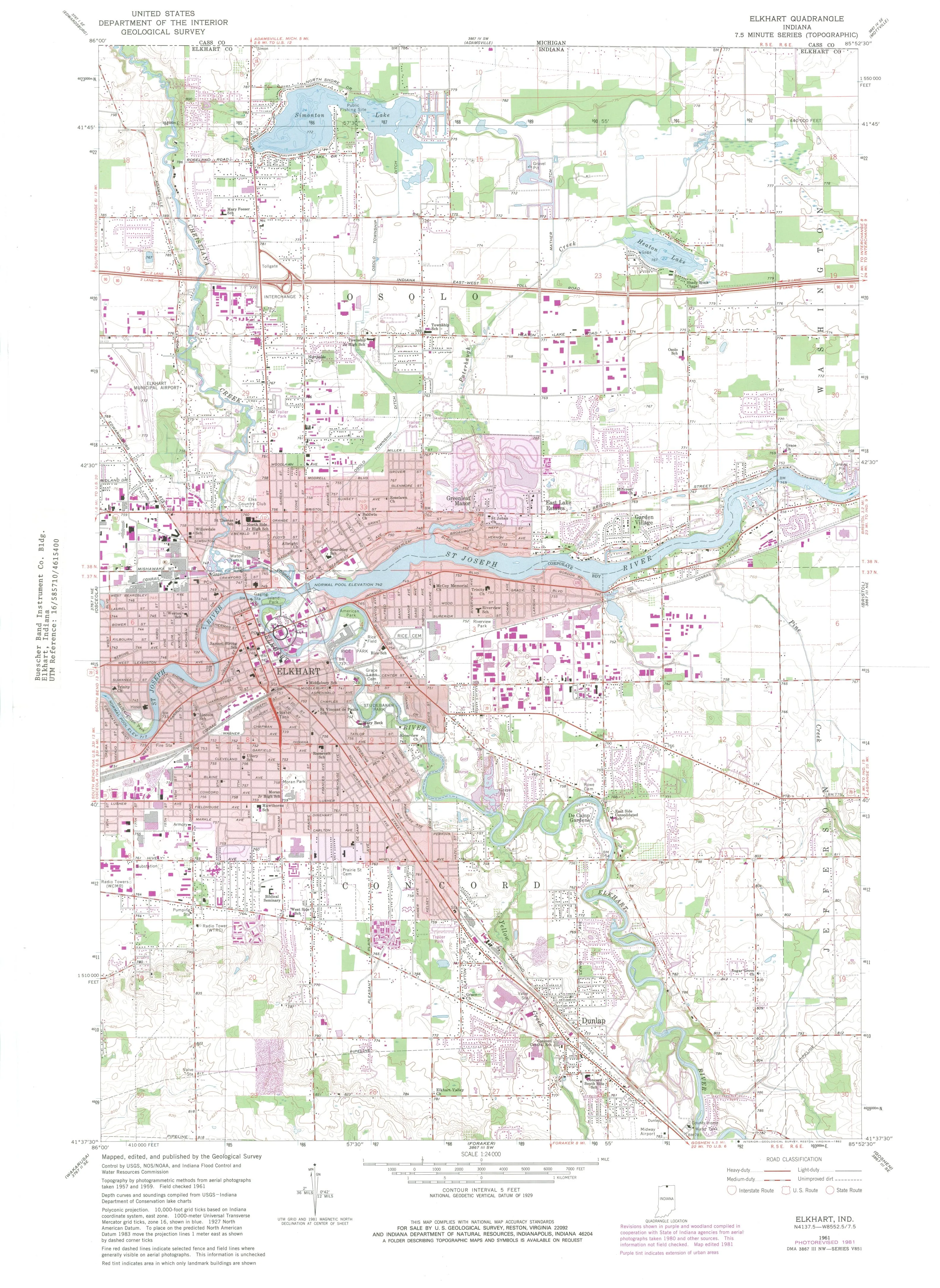 USGS 7.5-Minute Series Topographic Map: Elkhart Quadrangle, Indiana (1961, photorevised 1981): Elkhart Usgs Topographic (1961)
